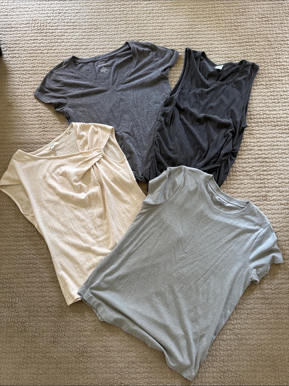 Madewell Tank & Tee Set - Charcoal, Black, Cream, Light Gray Bundle of 4
